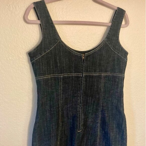 Dance In Paris Denim Fitted Mini Dress  Dark Wash Stretchy  Body Con Stitching - Picture 5 of 10